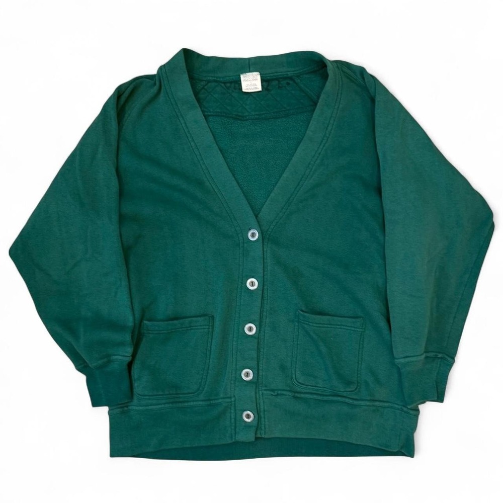 Vintage Cheetah Green Button Up Cardigan Adult Large Preppy Academia 80s 90s VTG